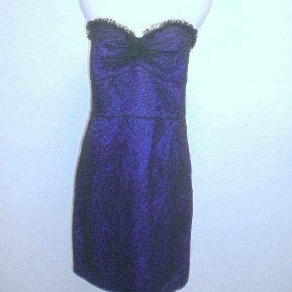 Jill Stuart lace party DRESS strapless blue black sweetheart 12